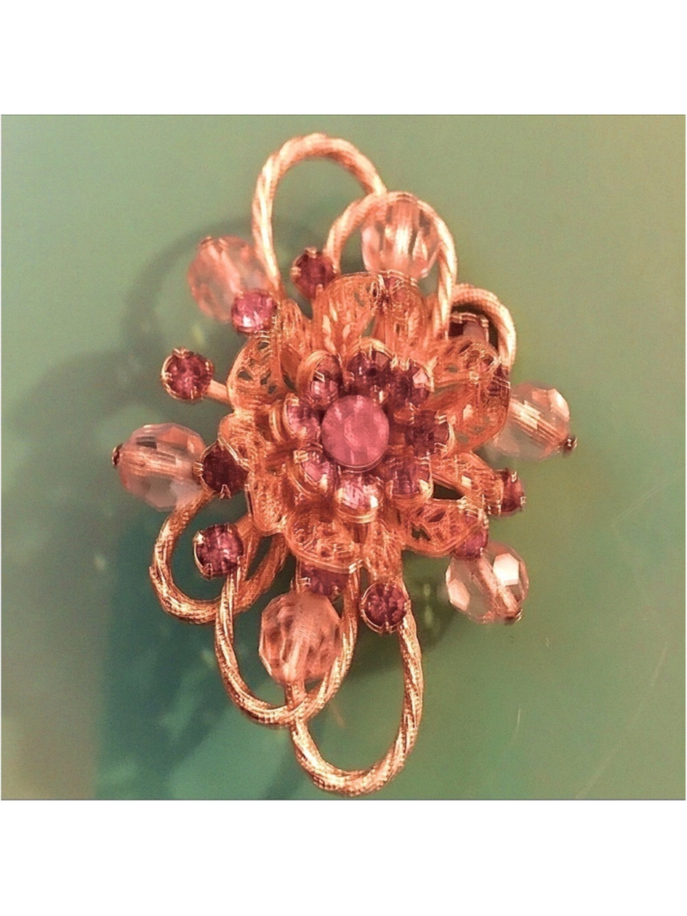 VINTAGE BEADED WITH AMETHYST - COLORED RHINESTONES BROOCH LIKE NEW CONDI…